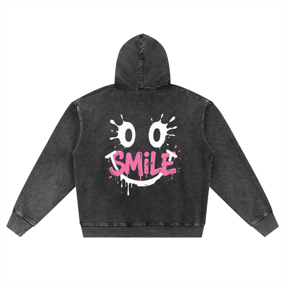 Snow Wash Oversized Zip-Up Hoodie