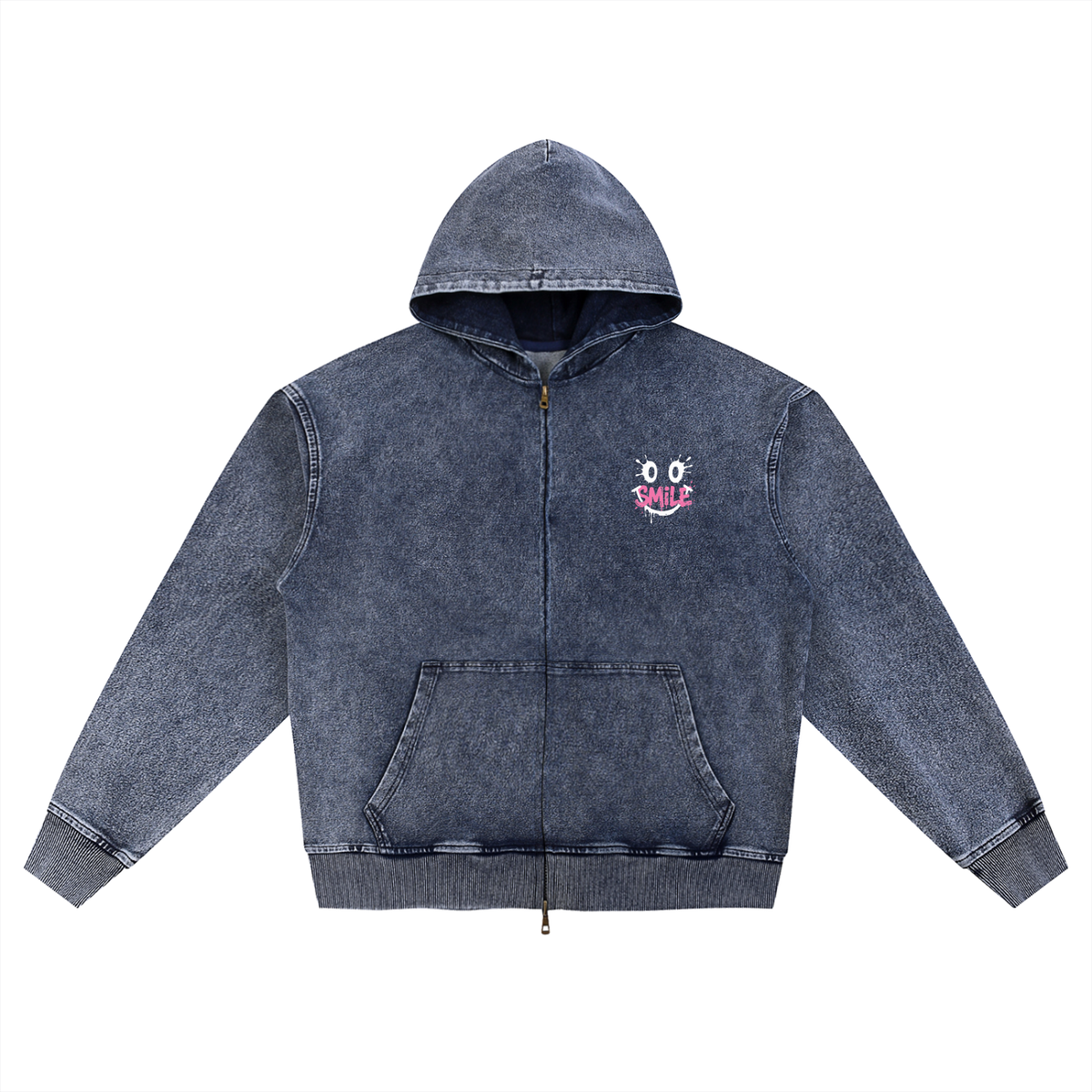 Snow Wash Oversized Zip-Up Hoodie
