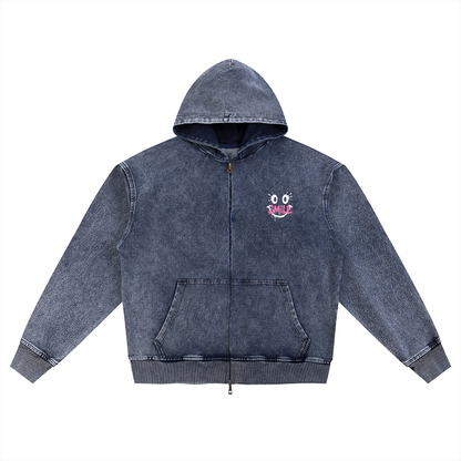 Snow Wash Oversized Zip-Up Hoodie