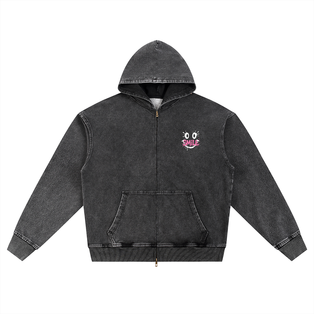 Snow Wash Oversized Zip-Up Hoodie